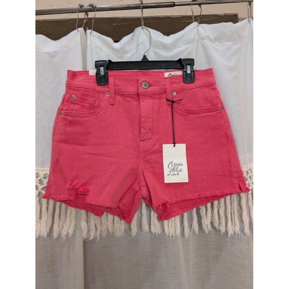 Cosmic Blue Love Red Shorts Raw Hem size 26